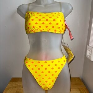 Y2K Deadstock No Boundaries Yellow Polkadot Bikini Top Sz M Bottom Sz S NWT